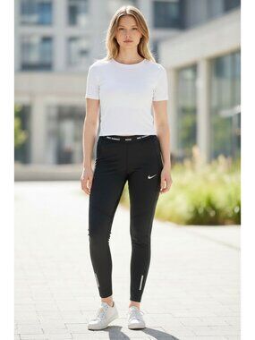 Nike Dri Fit Womens S Black Running Athletic Tights Pants Zip Ankle Reflective